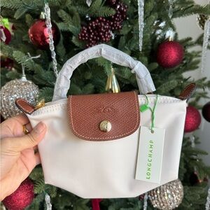 BRAND NEW MINI Longchamp Le Pliage Pouch bag purse|  beige with strap